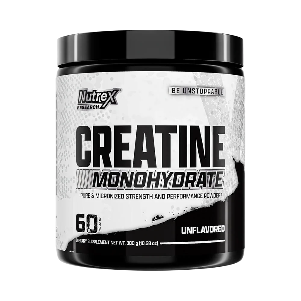 Suplemento Nutrex Creatine Monohydrate de 300g para aumento de fuerza y resistencia atlética. Distribución con envíos a Santiago, Ñuble, Maule y Biobío.