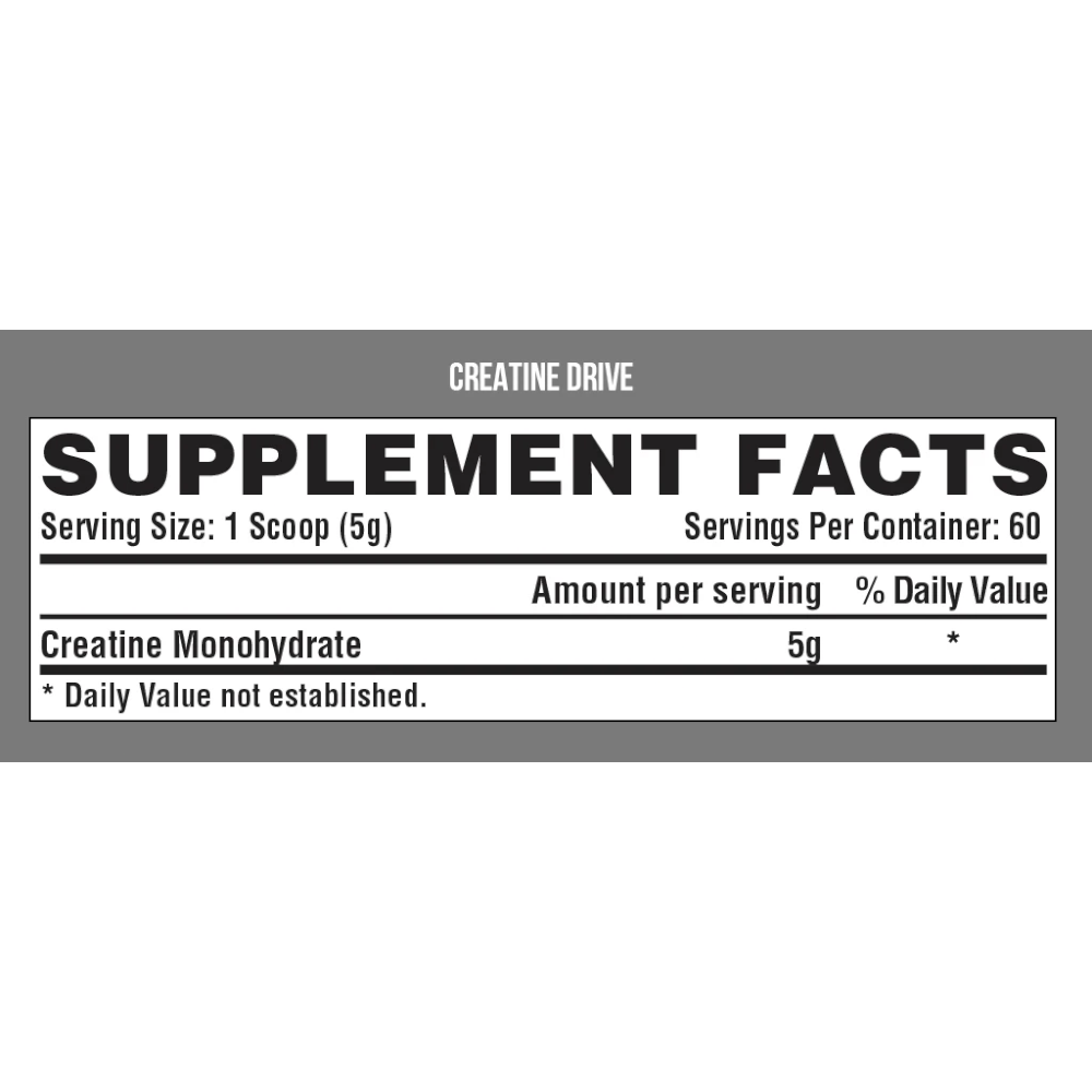 Detalle de la tabla nutricional de Creatina Nutrex, certificando la pureza del monohidrato sin rellenos. Disponible para todo el mercado chileno.