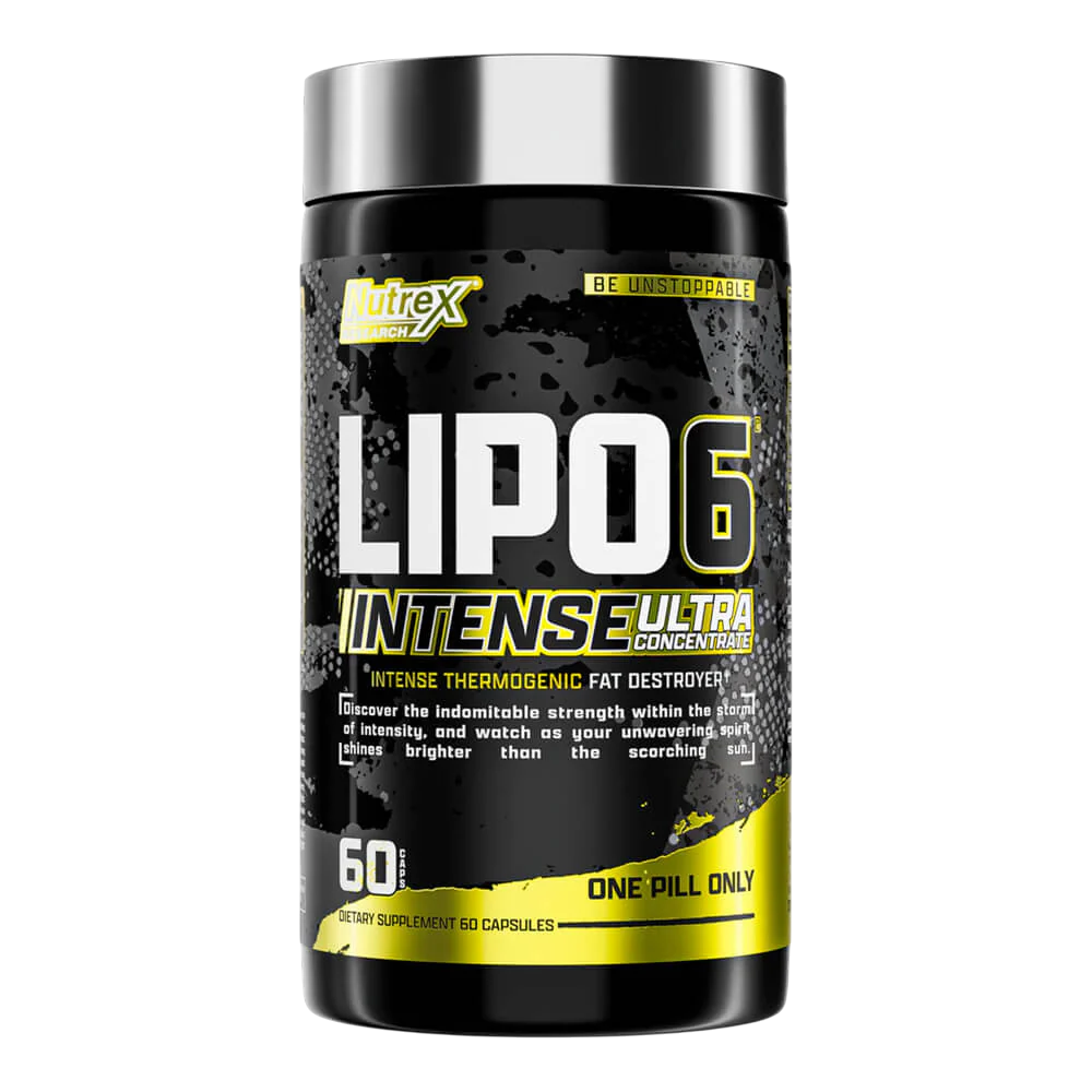 Suplemento termogénico Lipo-6 Black Intense de Nutrex para energía térmica y definición. Distribución directa para Santiago, Chillán, Talca y Concepción.