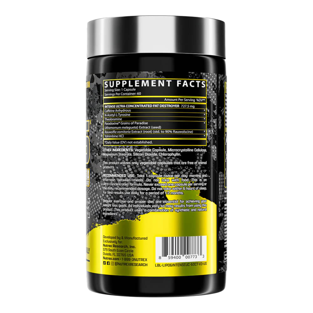 Frasco de 60 cápsulas líquidas Nutrex para optimizar el gasto calórico y el enfoque deportivo. Despachos a las regiones de Ñuble, Maule, Biobío y Metropolitana.