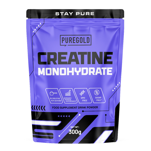 Suplemento Pure Gold Creatina Monohidratada de 300g para ganancia de resistencia y rendimiento atlético. Distribución para Concepción, Talca, Chillán y Santiago.