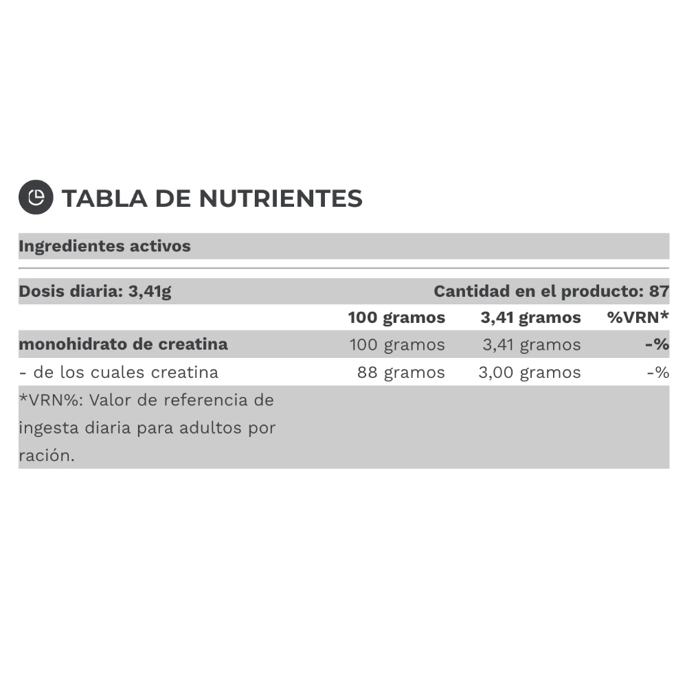 Detalle de pureza e ingredientes de la creatina micronizada Pure Gold libre de gluten. Certificación europea disponible para todo el mercado de Chile.